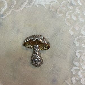 Golden mushroom with rhinestones pin
